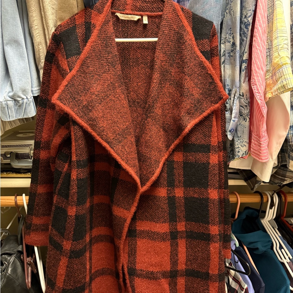 Soft Surroundings Red and Black Plaid Women's Cardigan